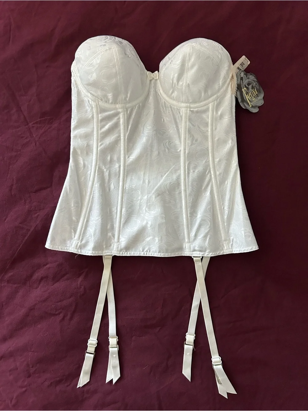 NWT vintage Felina longline white floral rose bridal bustier corset
